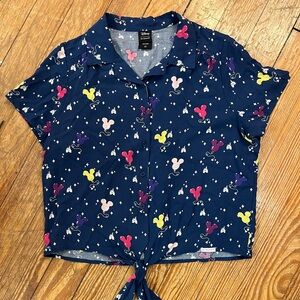 Disney Her Universe Navy Blue Mickey Mouse Button Down Shirt Size Large